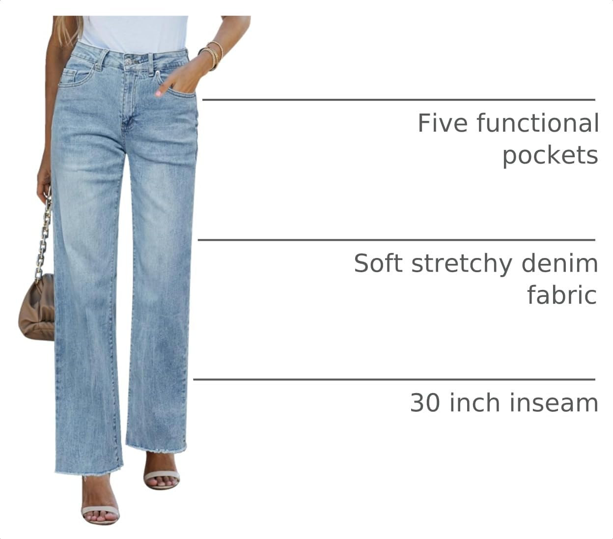 GRAPENT Straight Leg Jeans for Women High Waisted Stretchy Frayed Raw Hem Loose Denim Pants Casual Baggy Jean Trousers | Amazon (US)