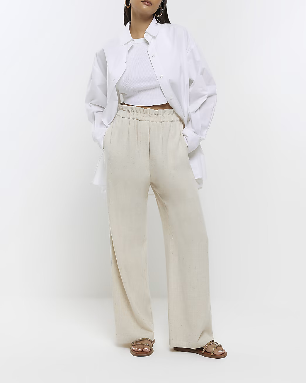 Beige wide leg trousers with linen | River Island (UK & IE)
