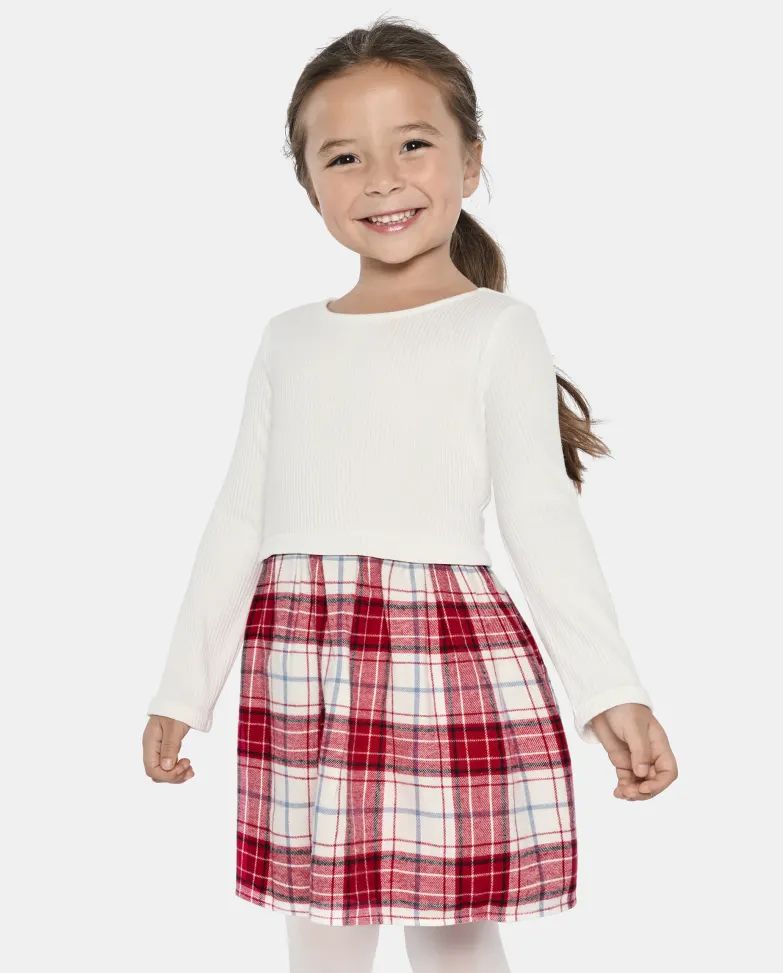 Baby And Toddler Girls Plaid Flannel Fit And Flare Dress - bunnys tail | The Children's Place