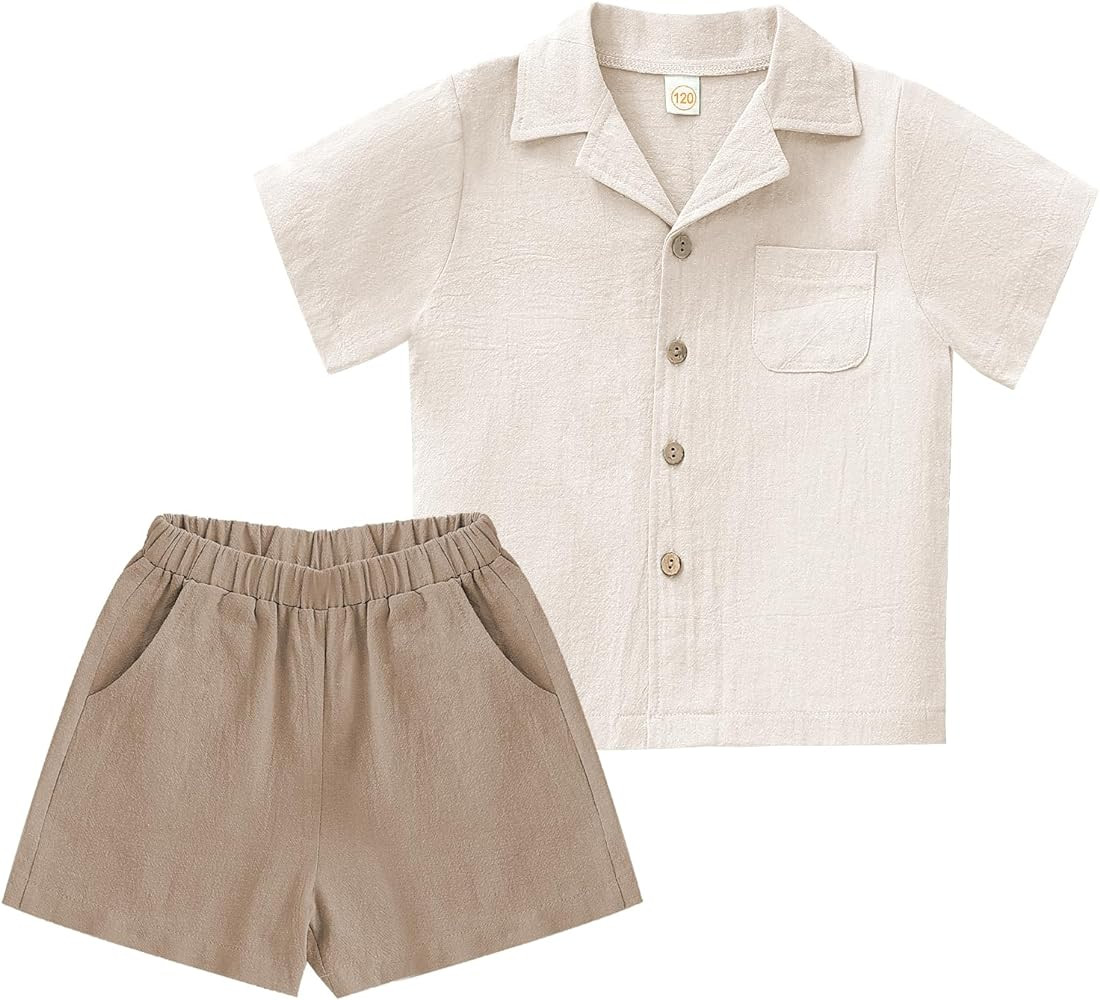 XMWEALTHY Toddler Baby Boy Summer Clothes Color Block Short Sleeve Button-down Shirt Tops + Cotto... | Amazon (US)