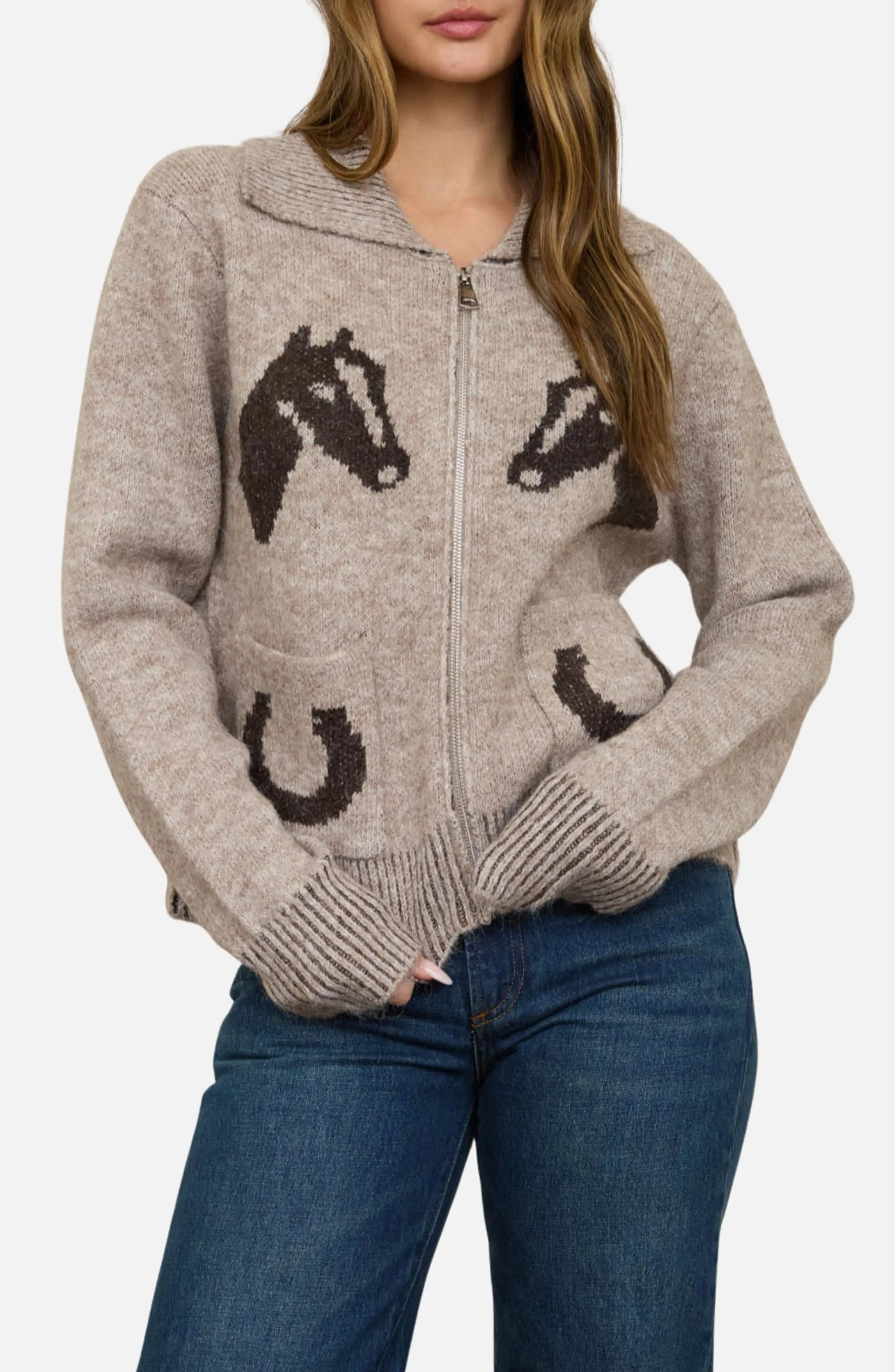Blu Pepper Horse Jacquard Cardigan (Women) | Nordstromrack | Nordstrom Rack