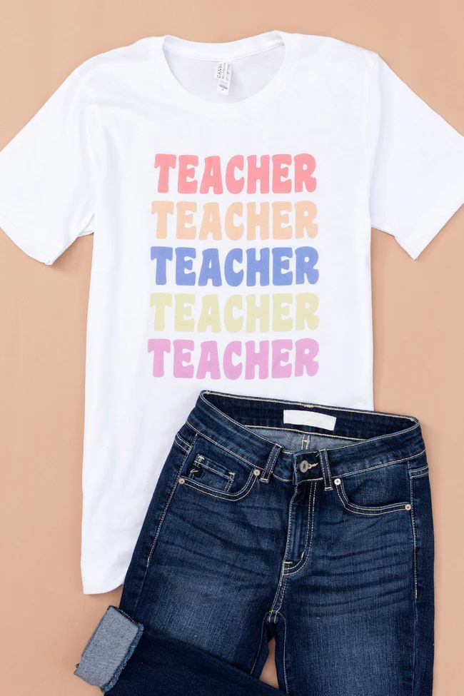 Teacher Multi White Graphic Tee | Pink Lily