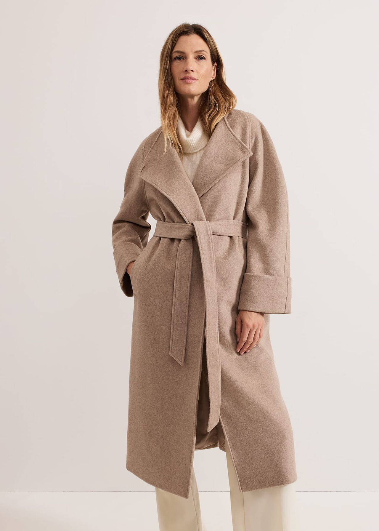 Aoife Collarless Wool Wrap Midi Coat | Phase Eight UK | | Phase Eight (UK)