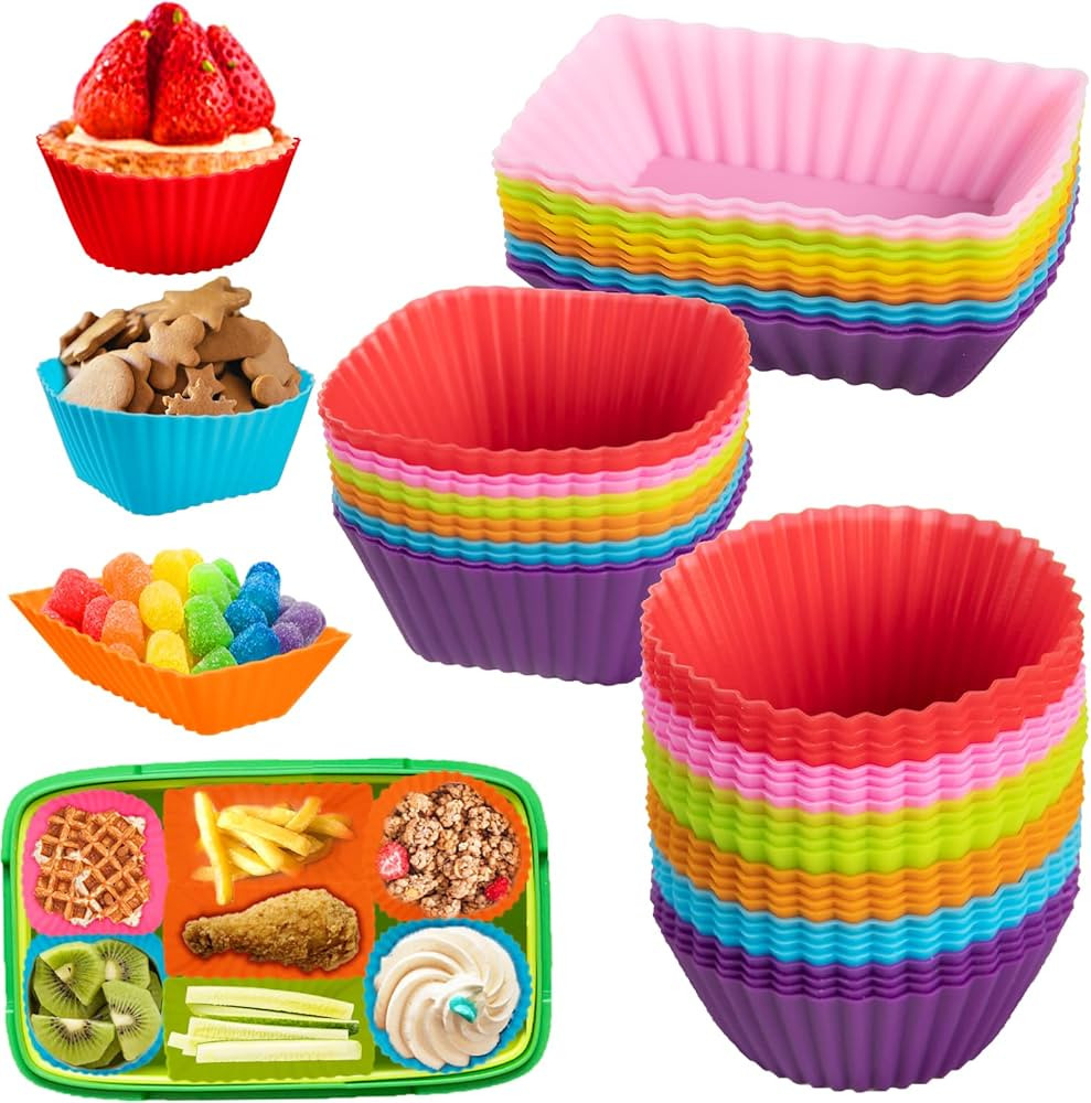 48Pcs Silicone Lunch Box Dividers- 3 Shapes Bento Lunch Box Silicone Divider to Block Food from S... | Amazon (US)