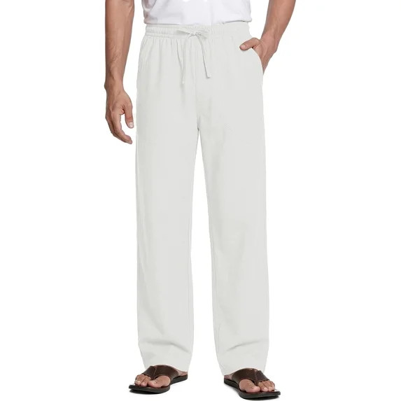 GENTS BLISS Linen Men Pants Elastic Waist Drawstring Pants for Men Casual Beach Men Pants with Po... | Walmart (US)