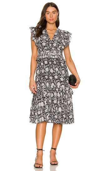 Cherie Midi Dress in Navy Block Print | Revolve Clothing (Global)