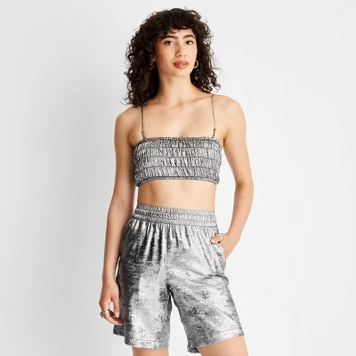 Women's Strappy Metallic Tiny Top - Future Collective™ with Alani Noelle Cement Gray | Target
