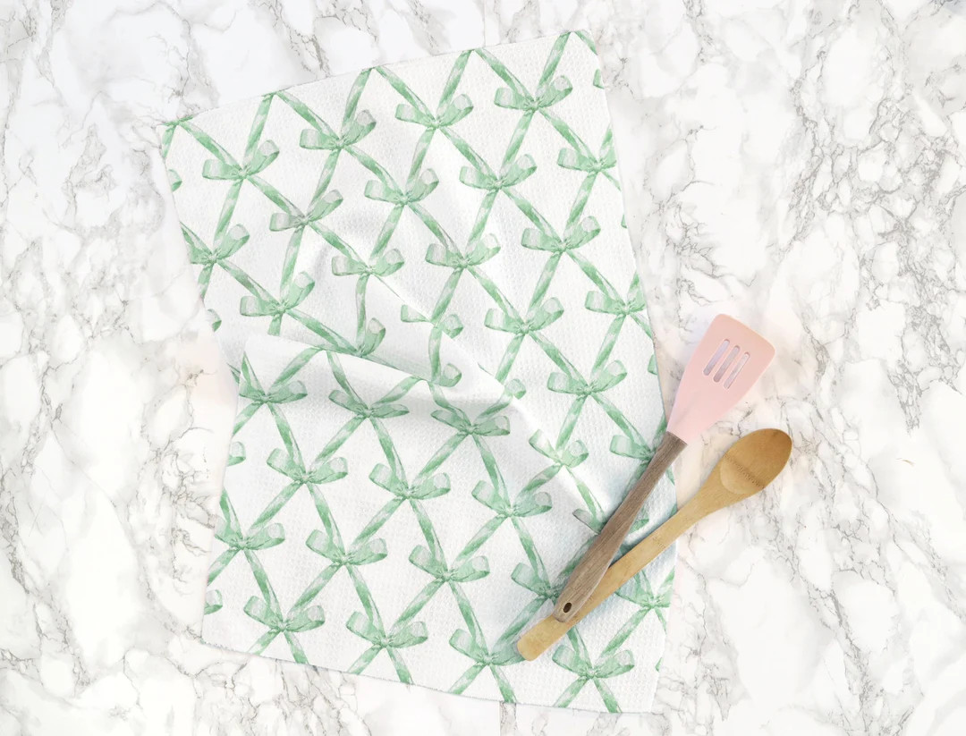 Sage Green Bow Dish Towel - Etsy | Etsy (US)