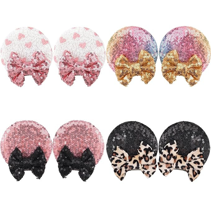 CellElection 8PCS Sequin Mouse Ears Hair Clips Glitter Hair Bows Cute Mice Ears Hair Clips Barret... | Amazon (US)