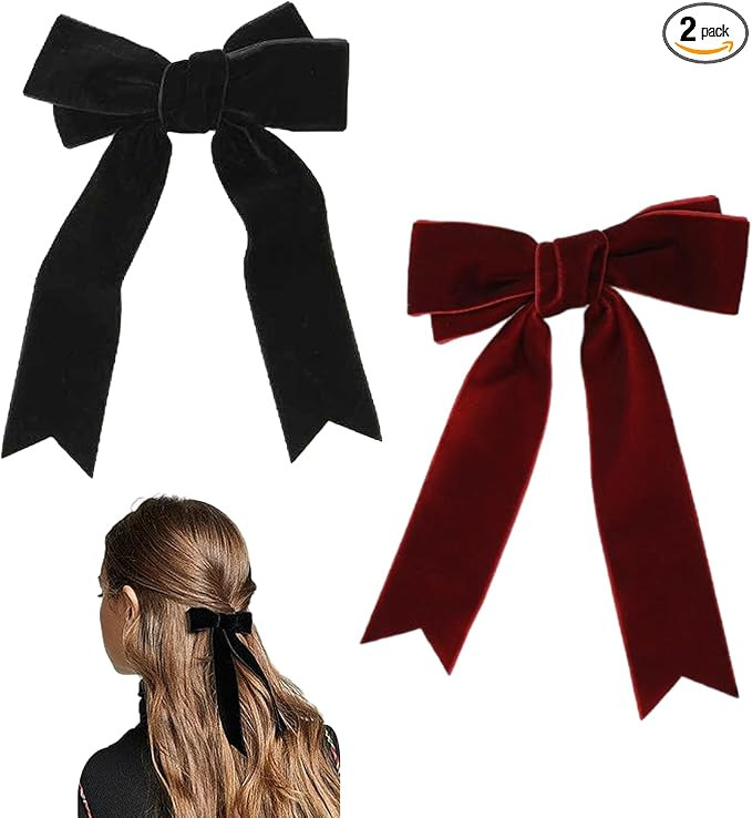 2Pcs Hair Bows,Bow Clips,Ribbon Claw Clip Women Accessories,Girls Lace Velvet Ribbons Headband,Bi... | Amazon (UK)