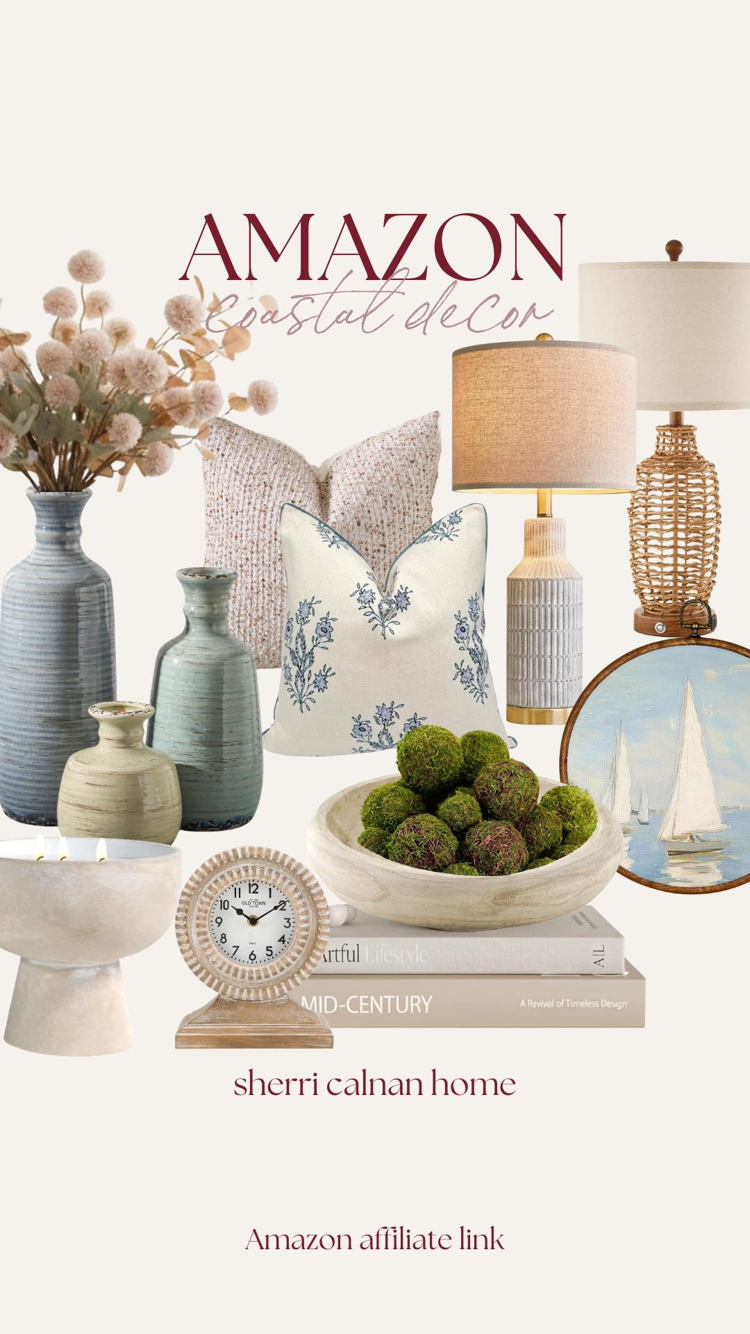 Soft coastal layers that instantly warm up a space, from textured pillows and ceramic vases to woven lamps and subtle nautical art. These are timeless Amazon coastal decor finds that add depth without overwhelming your home. Amazon coastal decor, neutral coastal home, coastal living room decor, blue and white home accents, ceramic vases, woven table lamps, layered home styling, sherri calnan home

#LTKHome
