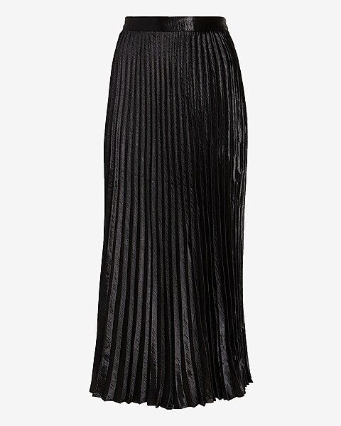 High Waisted Pleated Satin Midi Skirt | Express
