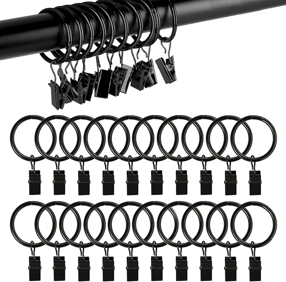 1.5 inch Curtain Rings, 20 Pcs Black Curtain Hook Clips, Metal Curtain Rings with Clips for Holdi... | Amazon (CA)