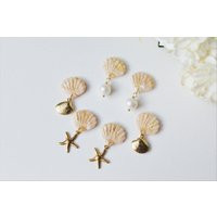 Elegant Shell Earrings, Starfish Seashell With Pearl, Polymer Clay Freshwater Pearl Summer Earrings | Etsy (US)