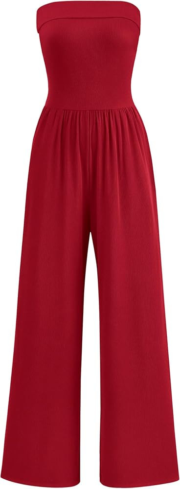 PRETTYGARDEN One Piece Strapless Jumpsuits for Women Dressy Casual Wide Leg Tube Rompers Jumper B... | Amazon (US)