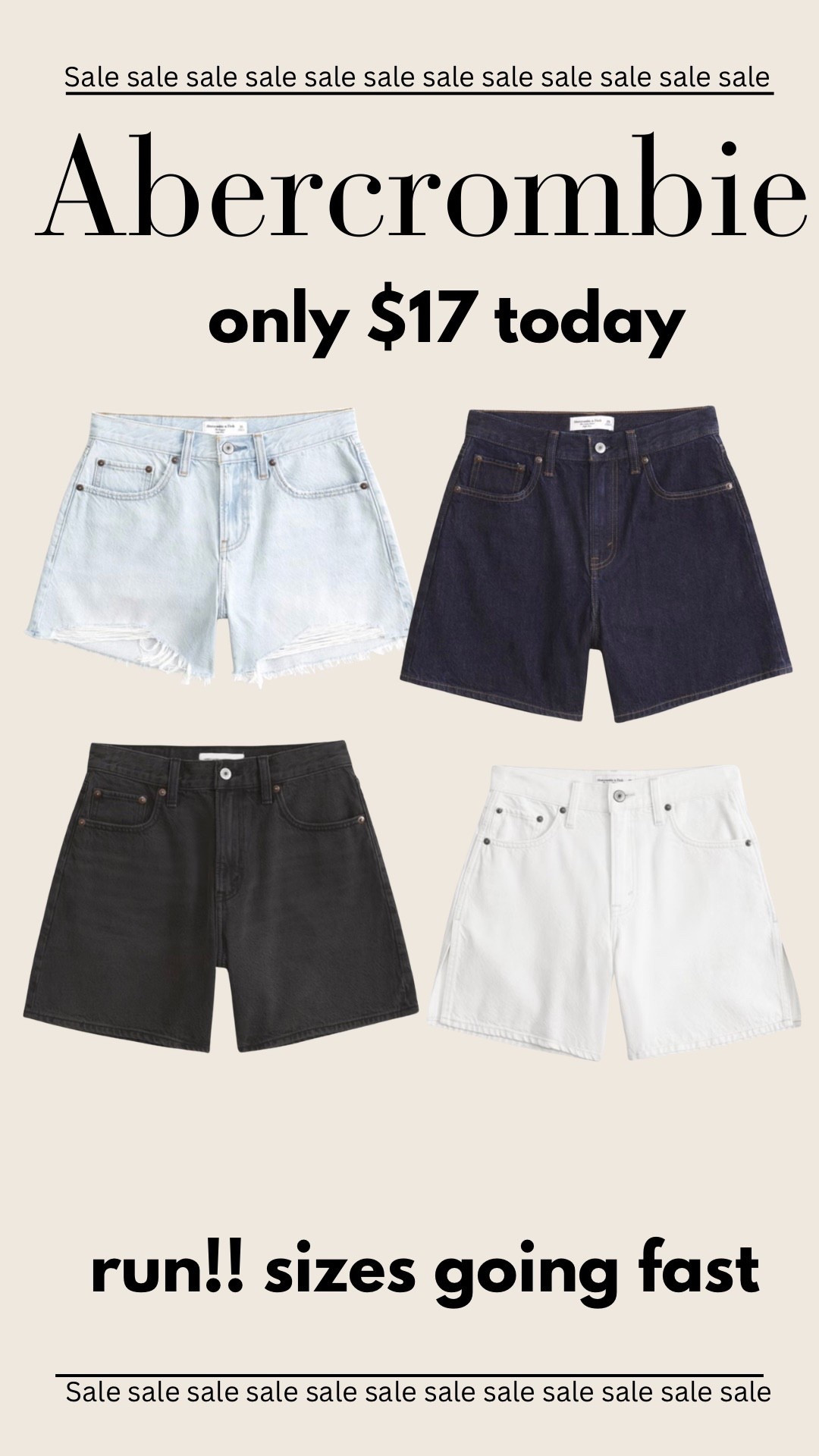 Abercrombie denim shorts only $17 today!!!
Abercrombie sale
extra 40% off clearance today only!!


#LTKgrwm #LTKSaleAlert #LTKootd