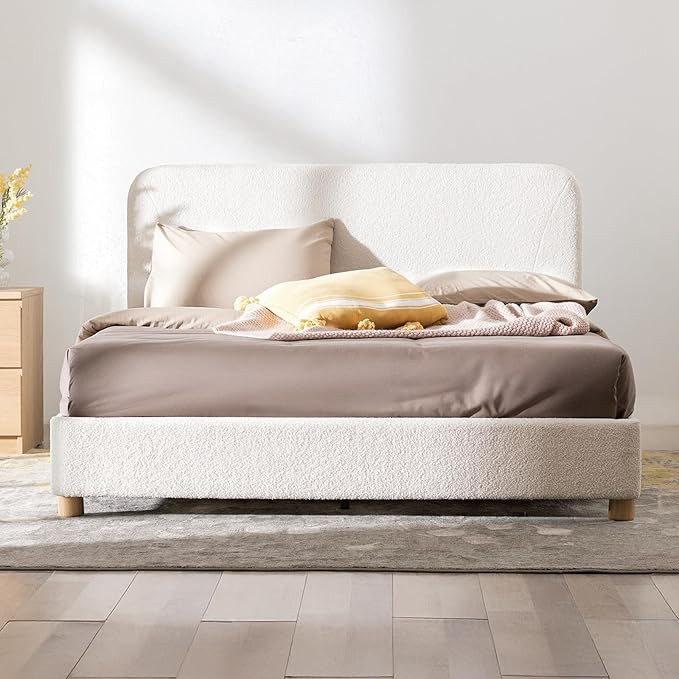 Queen Size Boucle Bed Frame, Upholstered Cloud Bed Frame with Adjustable Headboard, Solid Wood Le... | Amazon (US)