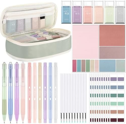 Janlaugh 38 Pcs Aesthetic College School Supplies with Pen Case Sticky Notes Gel Pens Highlighter... | Amazon (US)