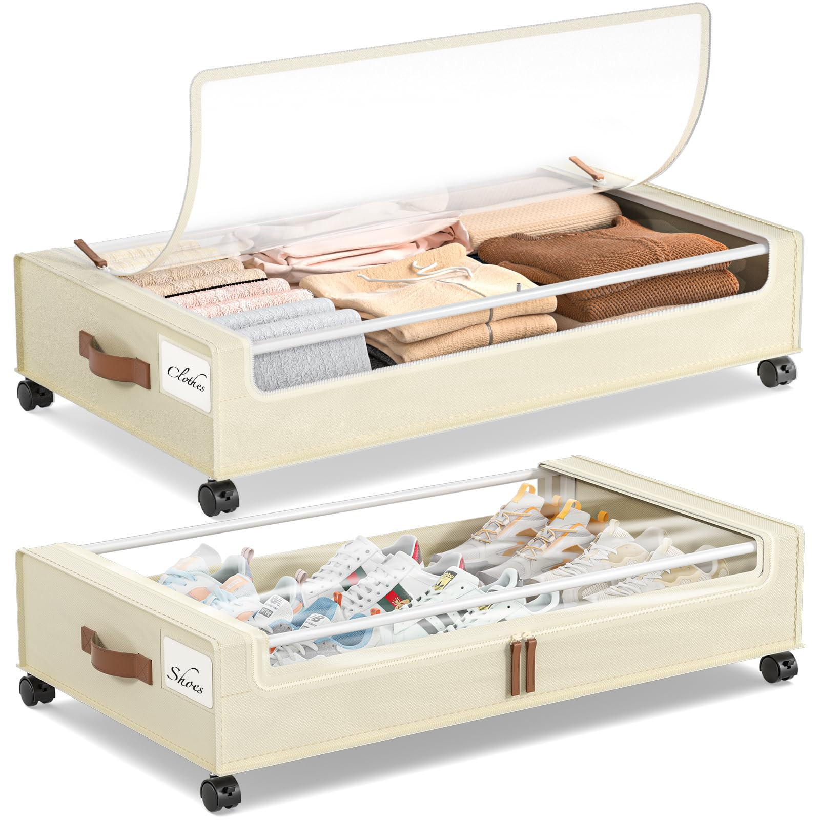 Yecaye Under Bed Storage with Wheels, 2 Pack Under Bed Storage Containers, 60L Underbed Shoe Stor... | Amazon (US)