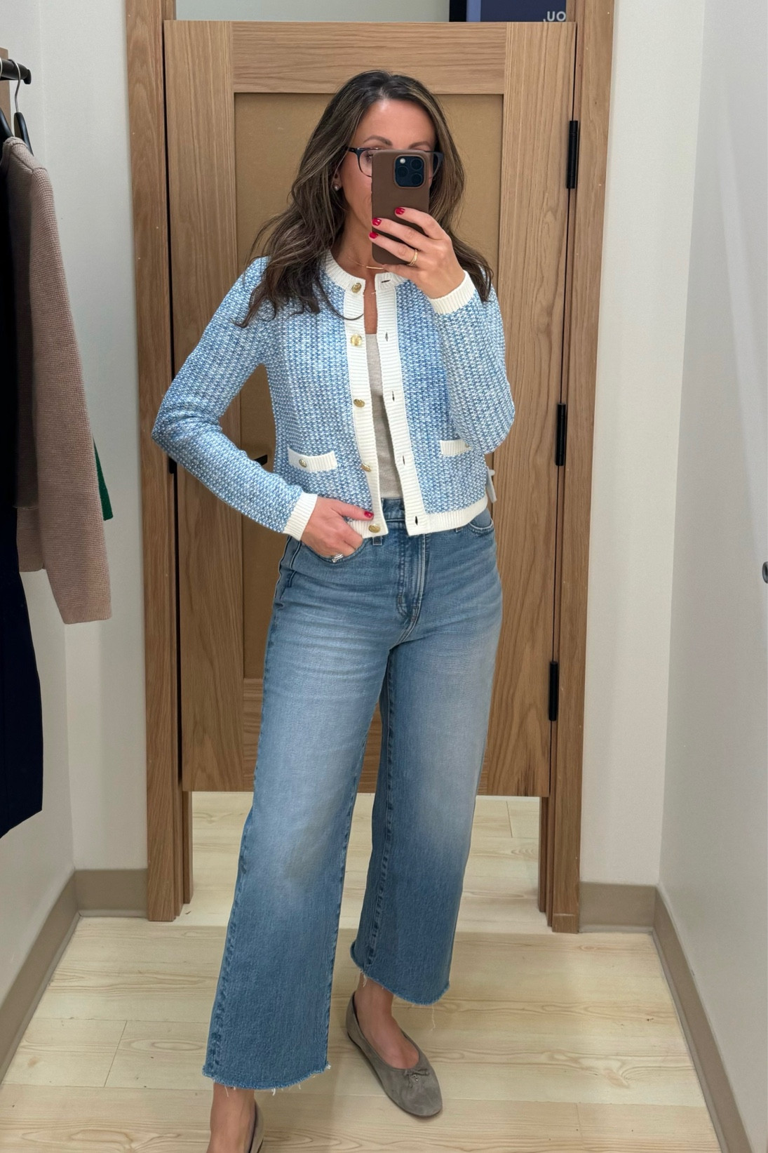 This sweater jacket 😍. Tts but if you’re in between sizes, size up. 
Jeans tts. Both pieces on sale at the moment  
Flats old. 

#LTKstyletip #LTKsalealert #LTKSeasonal