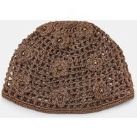 Zara - Crochet Beanie With Beaded Flowers - Dark Tan - S-M - Woman | Zara US