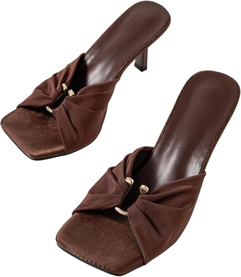 WDIRARA Women's Polka Dots Heeled Sandals Open Square Toe Slip on Shoes | Amazon (US)