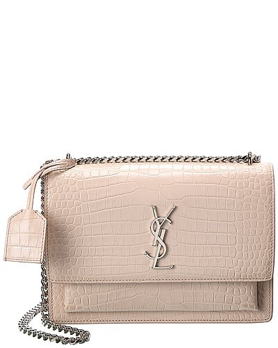 Saint Laurent Sunset Medium Croc-Embossed Leather Shoulder Bag | Gilt