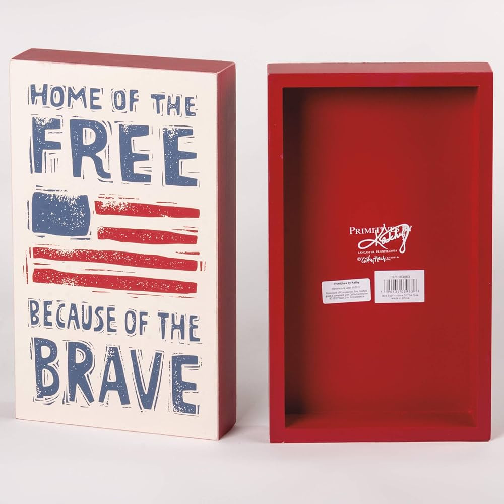 Primitives by Kathy Patriotic Box Sign, 7 x 12-Inches, Home of The Free Because of The Brave | Amazon (US)