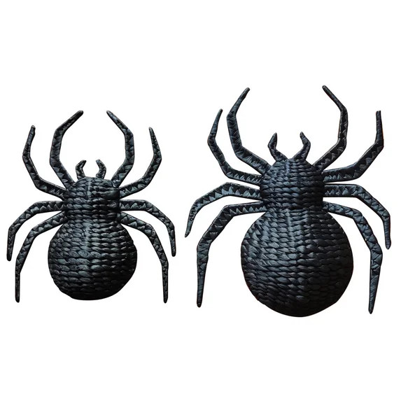 Set of 2 Handwoven Black Rattan Spider Wall Decor – Halloween or Gothic Accent | Walmart (US)