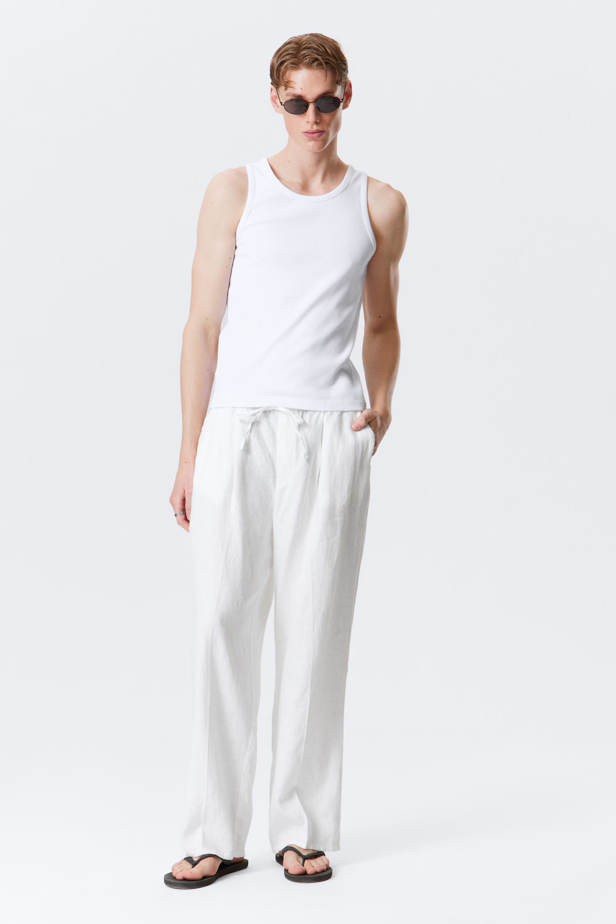 Loose Fit Straight Leg Linen Trousers | Weekday