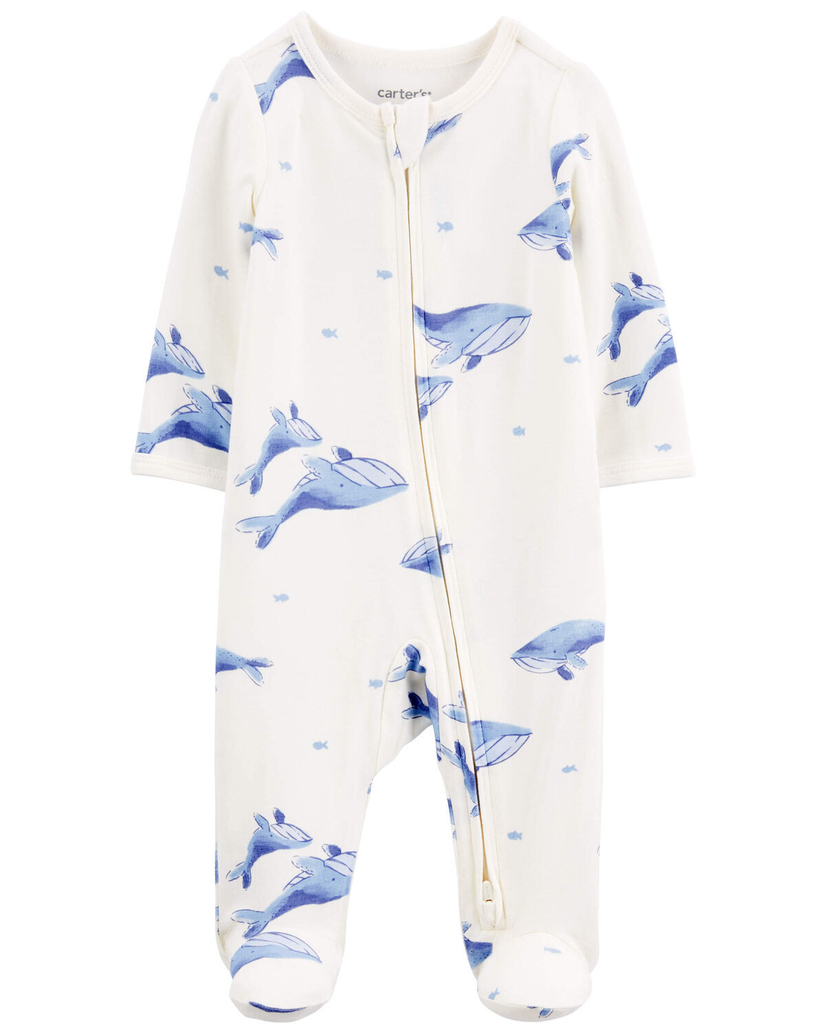 Ivory/Blue Baby Whale Print Zip-Up PurelySoft Sleep & Play Pajamas | carters.com | Carter's