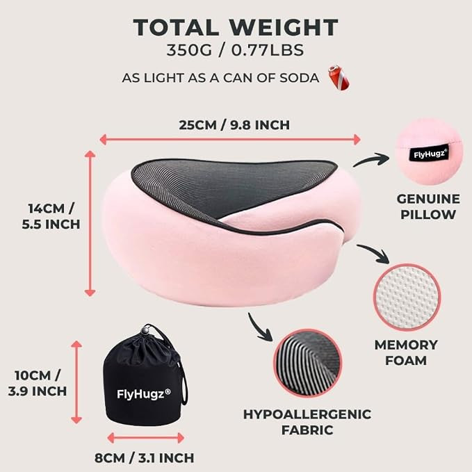 FlyHugz® Neck Travel Pillow | Memory Foam Neck Pillow for Comfort on Airplane | Compact and Ergo... | Amazon (US)