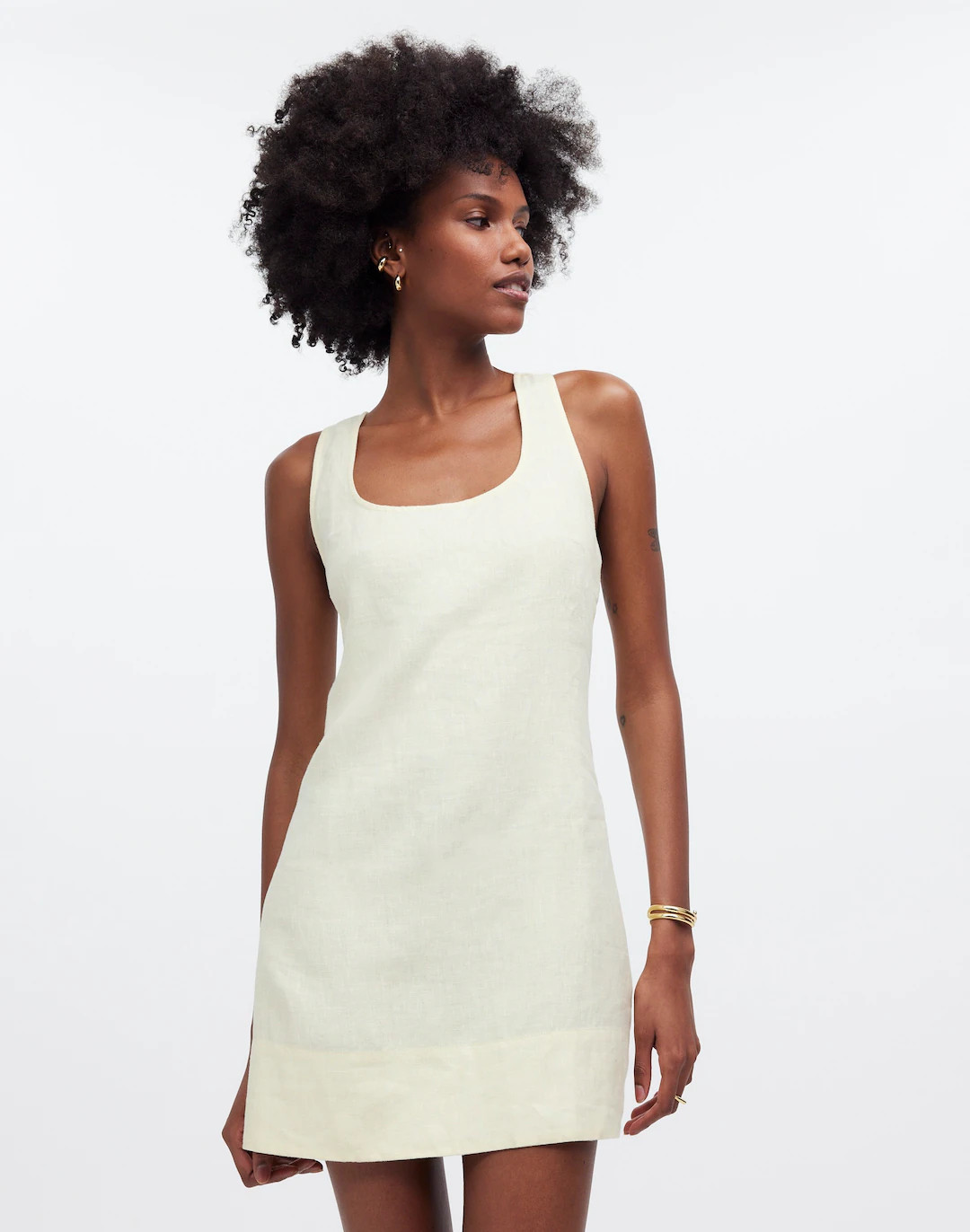 Cross-Back A-Line Mini Dress in Linen | Madewell
