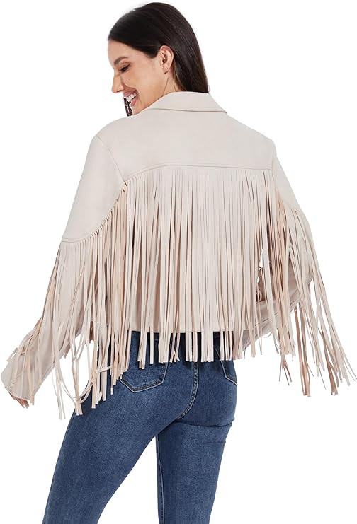 Fahsyee Women's Fringe Leather Jackets - Suede Faux Motocycle Biker Cropped Coat Vegan Blazer Ple... | Amazon (US)