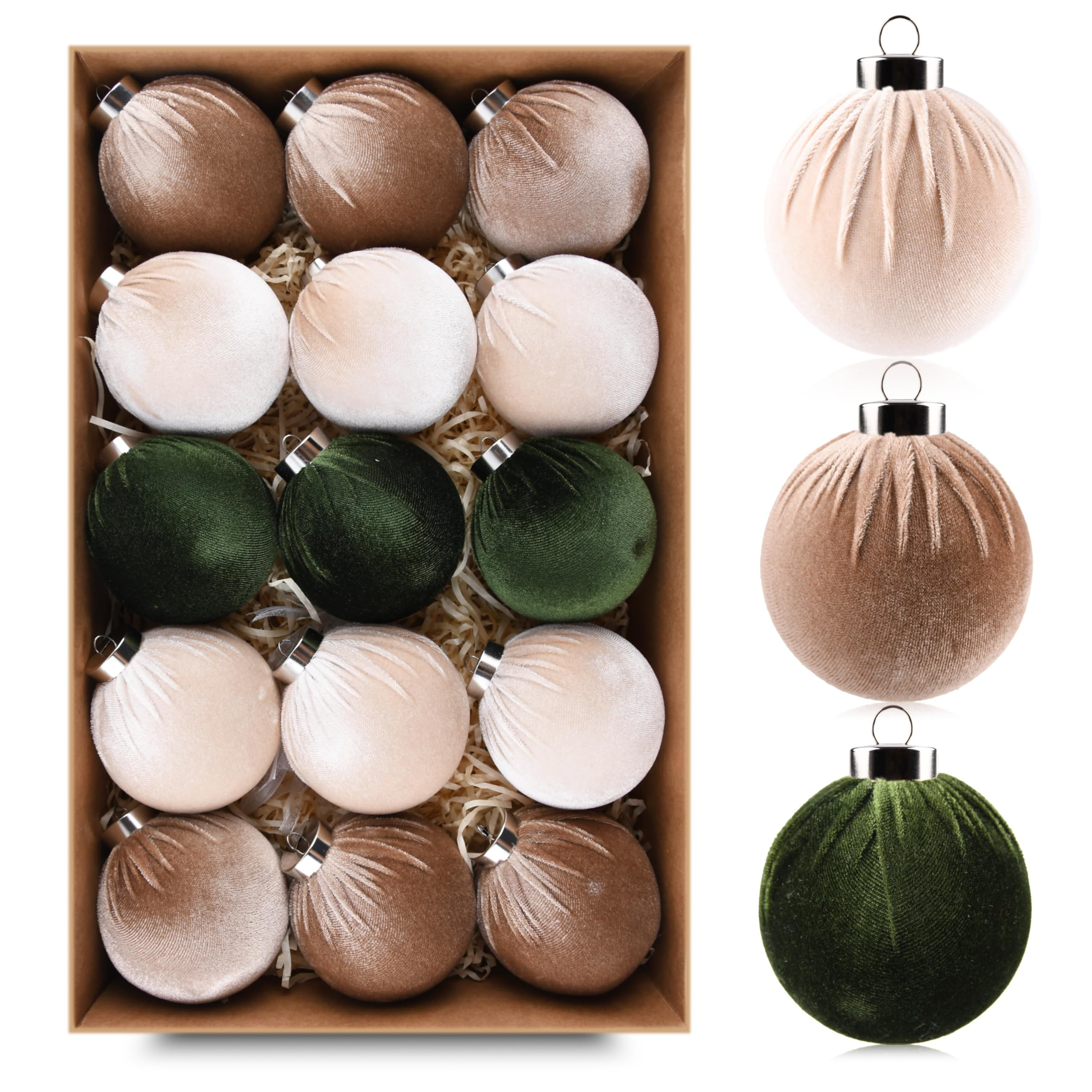 Christmas Tree Ornaments Velvet Balls - Pack of 15pcs Shatterproof Xmas Bulbs Decorations Set - M... | Amazon (US)