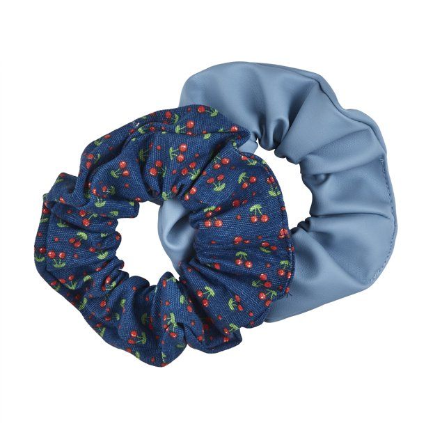 The Home Edit Scrunchies in Blue Faux Leather and Cherry Print, 2ct - Walmart.com | Walmart (US)
