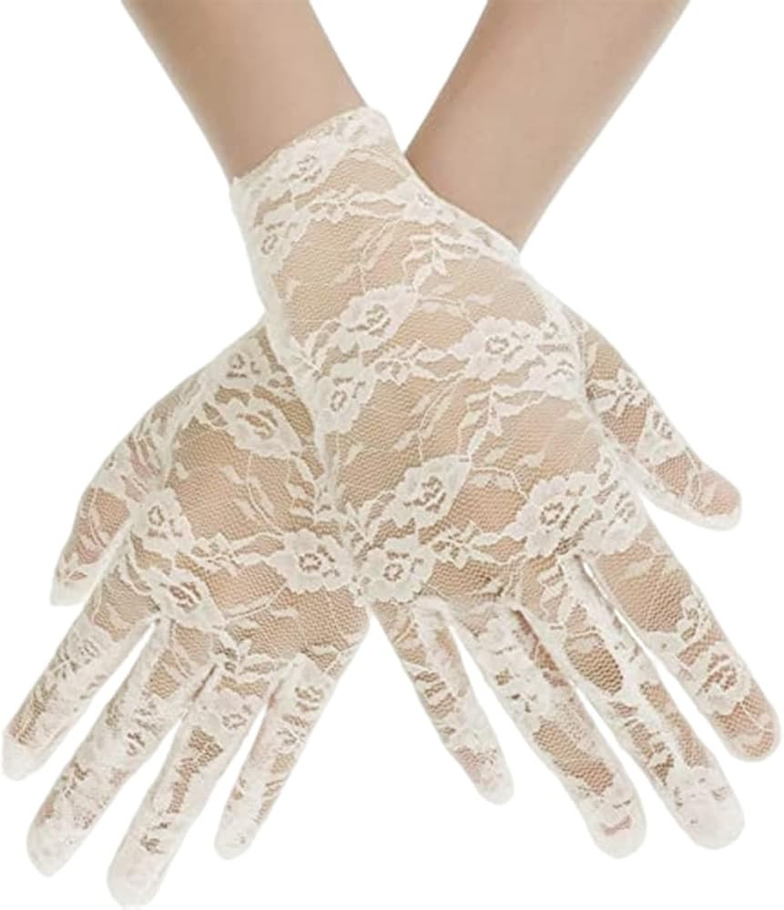 Women Short Elegant Lace Gloves, Ladies Floral Lace Gloves Vintage Opera Gloves 1930s Gloves for ... | Amazon (UK)
