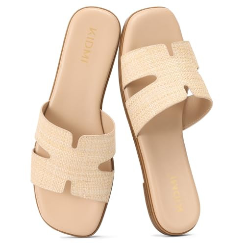 KIDMI Women's Dressy Flat Sandals, Comfortable Slip On Summer Slides, Fashion Open Toe Casual Sandals, Raffia 5.5 | Amazon (US)