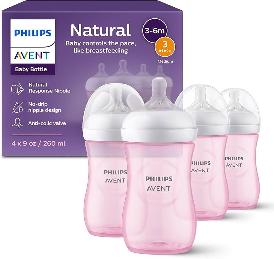 Philips Avent Natural Baby Bottles with Natural Response Nipples (Medium Flow, Flow 3), 9oz, Pink... | Amazon (US)