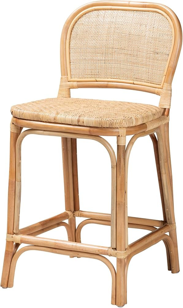 Baxton Studio Adrena Natural Rattan Stool, Counter Height | Amazon (US)