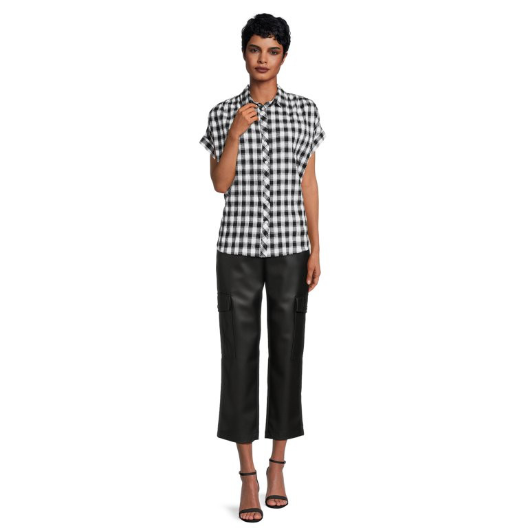 Time and Tru Women's Faux Leather Ankle Length Pull on Straight Leg Cargo Pants, 27" Inseam, Size... | Walmart (US)
