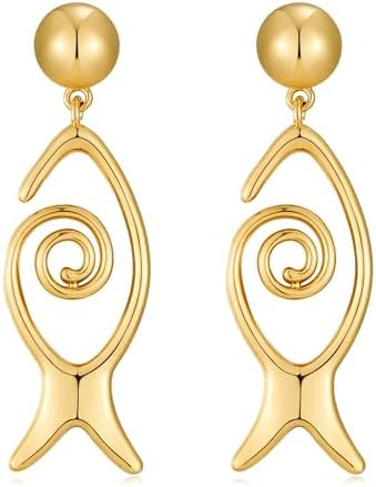 Beach Gold Fish Jellyfish Earrings for Women - Boho Gold Beach Dangle Drop Earrings, Summer Bohem... | Amazon (US)