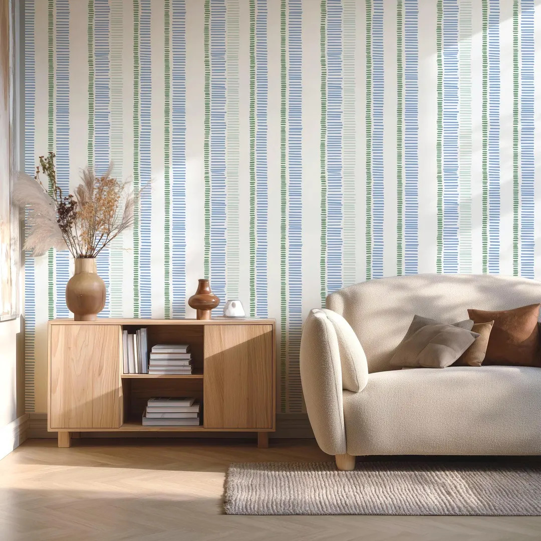 Modern Striped Wallpaper Blue Green Vertical Lines Minimalist Wall Decor Peel and Stick or Non Wo... | Etsy (Global)