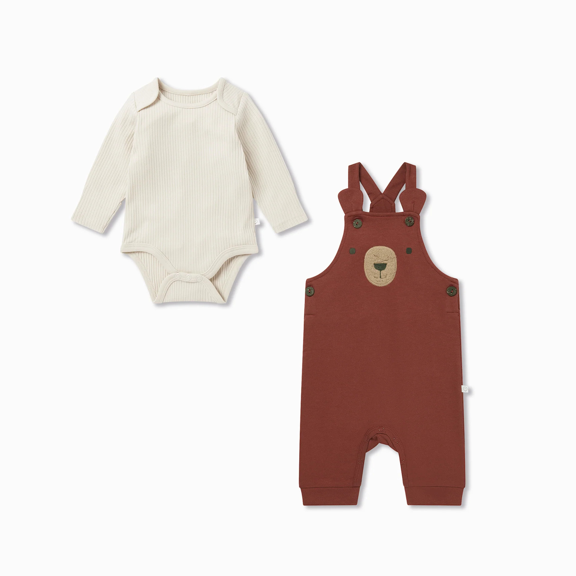Sherpa Bear Dungarees & Ribbed Bodysuit Outfit | Baby Mori