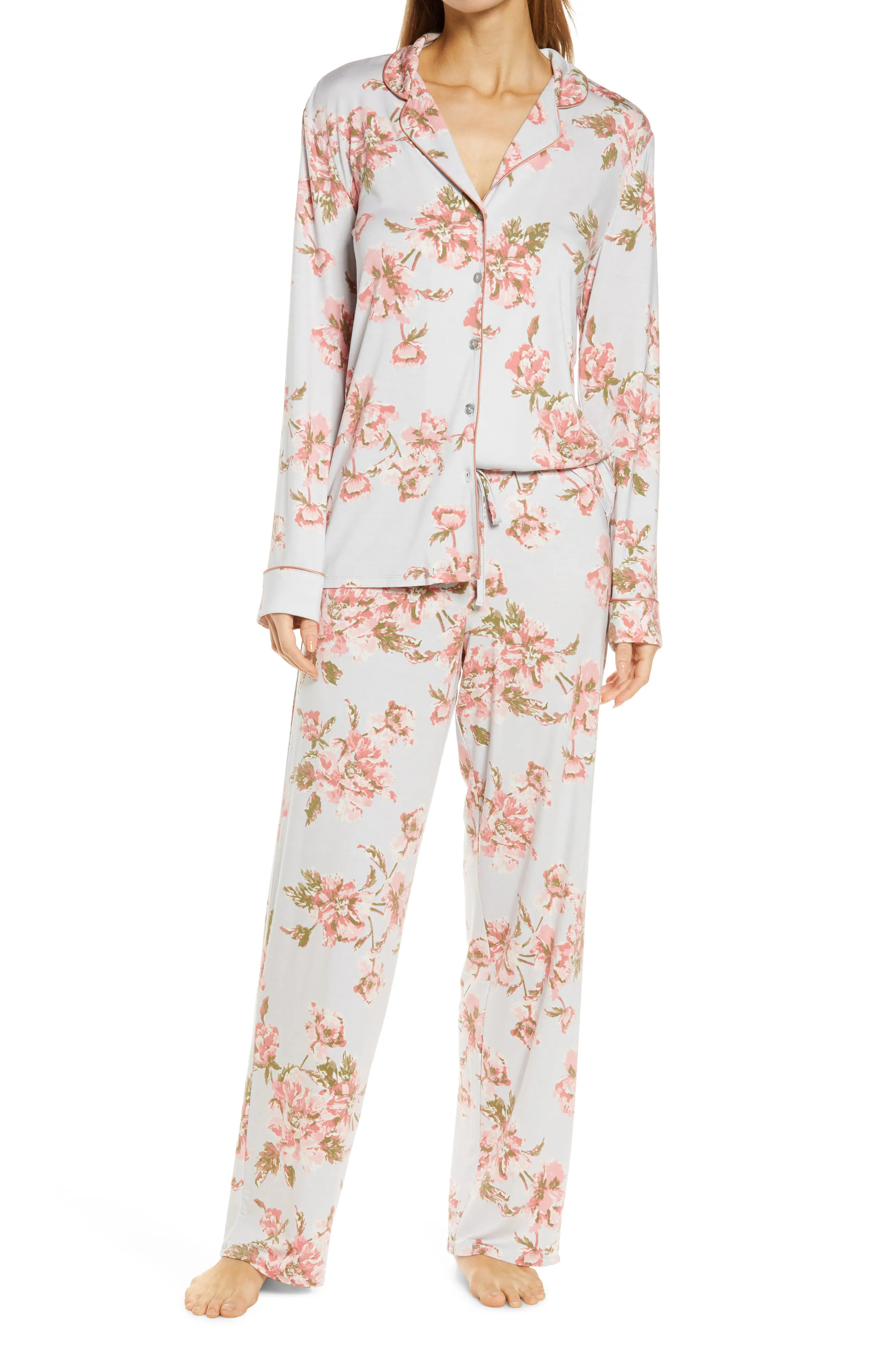 Nordstrom Moonlight Eco Knit Pajamas in Pink Love Geo Foulard at Nordstrom, Size Medium | Nordstrom