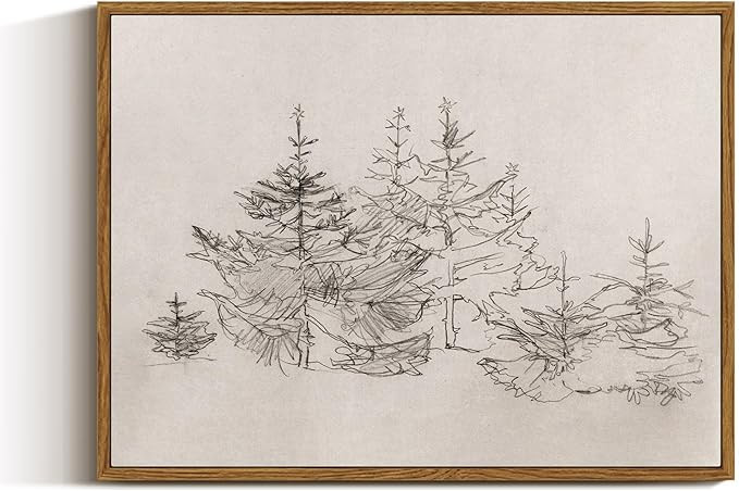 VIYYIEA Framed Canvas Wall Art Home Decor Pine Tree Prints Wall Pictures Black and White Watercol... | Amazon (US)