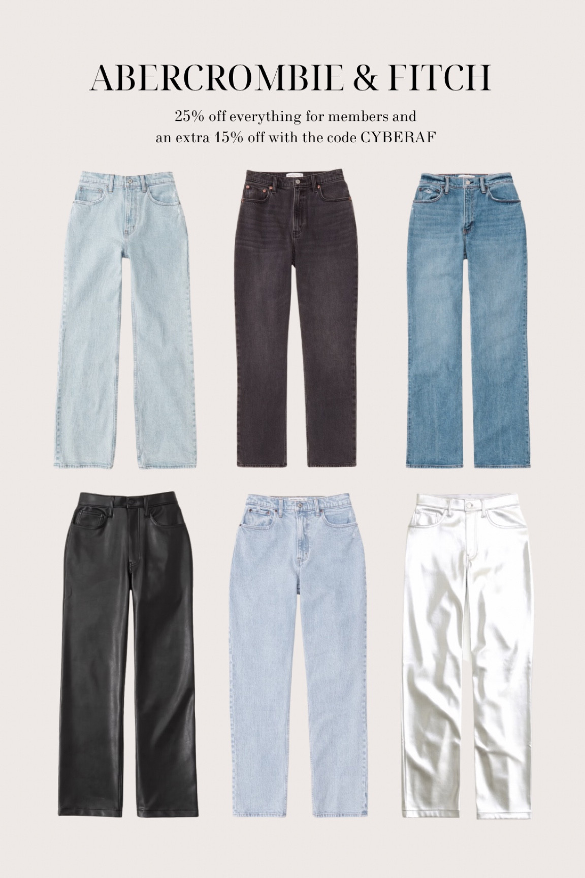 Always a must when it’s cyber week! Such a good saving on Abercrombie & fitch, their jeans and leather trousers are the absolute best in the game, once you get a pair you’ll never look back. I always shop the curve love range as it gives a little more room on the leg/ bum/ thigh. They also have lengths which is amazing and perfect for the shorter or taller girls. I wear size 29 waist and short length!  

#LTKCyberWeek #LTKstyletip #LTKsalealert