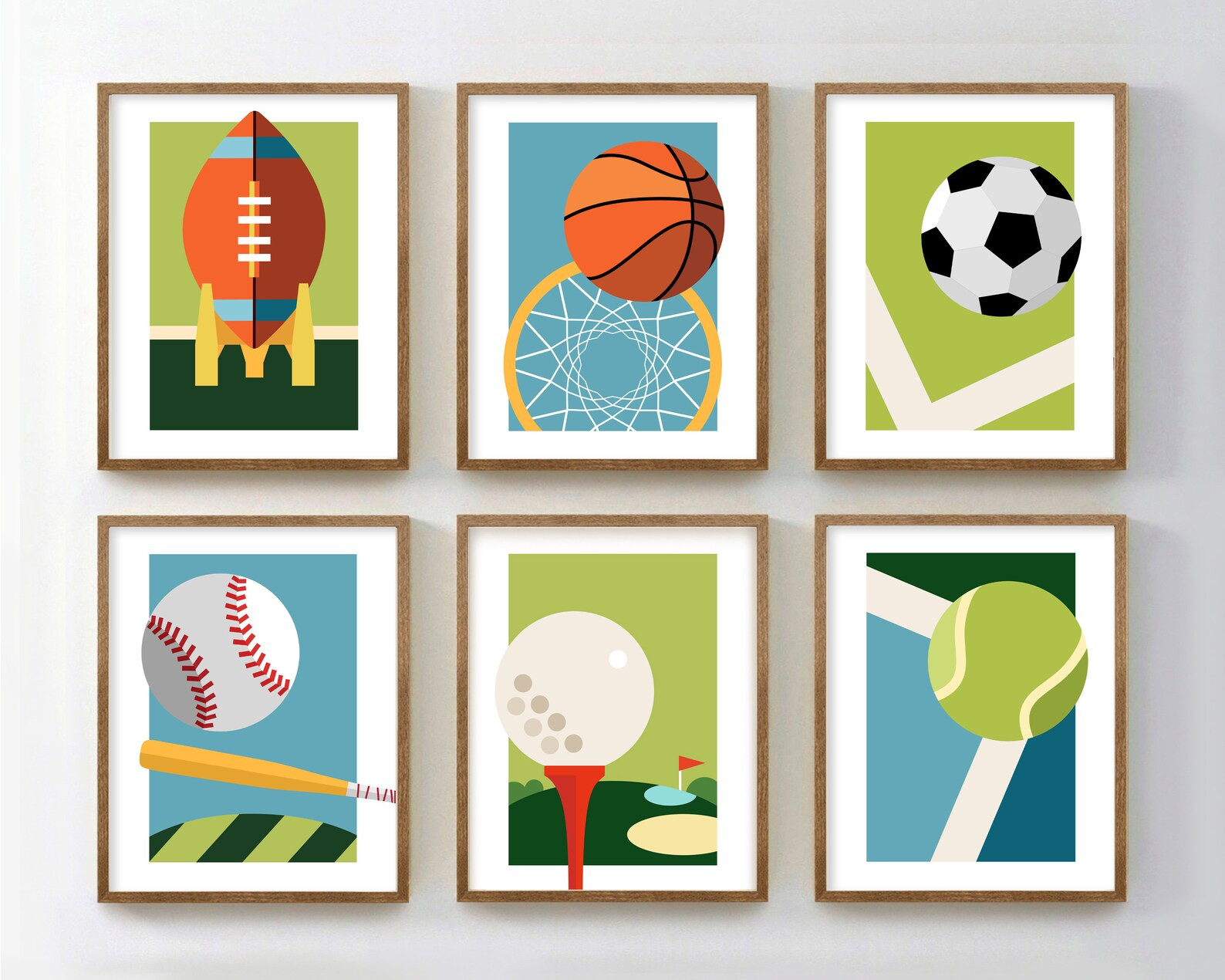 Set of 6 Prints for Boys Room Sports Decor, Sport Balls Wall Art for Kids, Sports Theme Wall Deco... | Etsy (US)