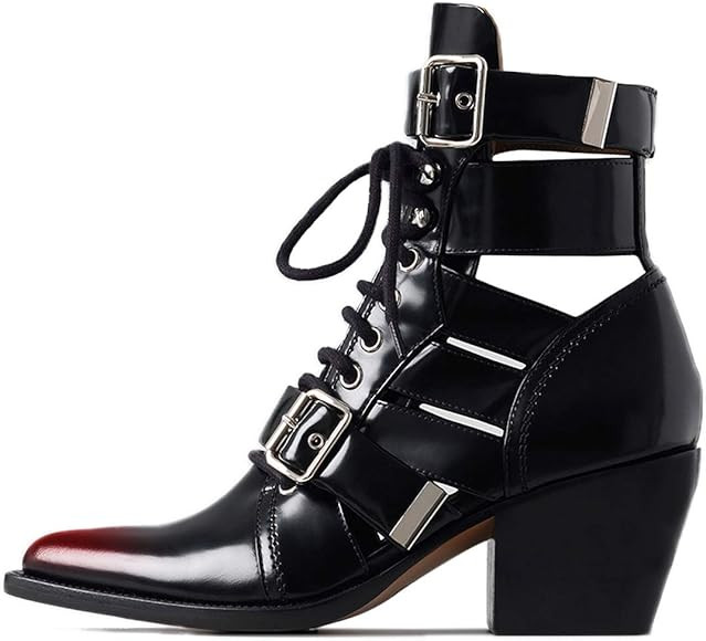 FOWT Western Cutout Ankle Boots Buckle Strap for Women, Cowboy Short Booties Chelsea Synthetic Le... | Amazon (US)