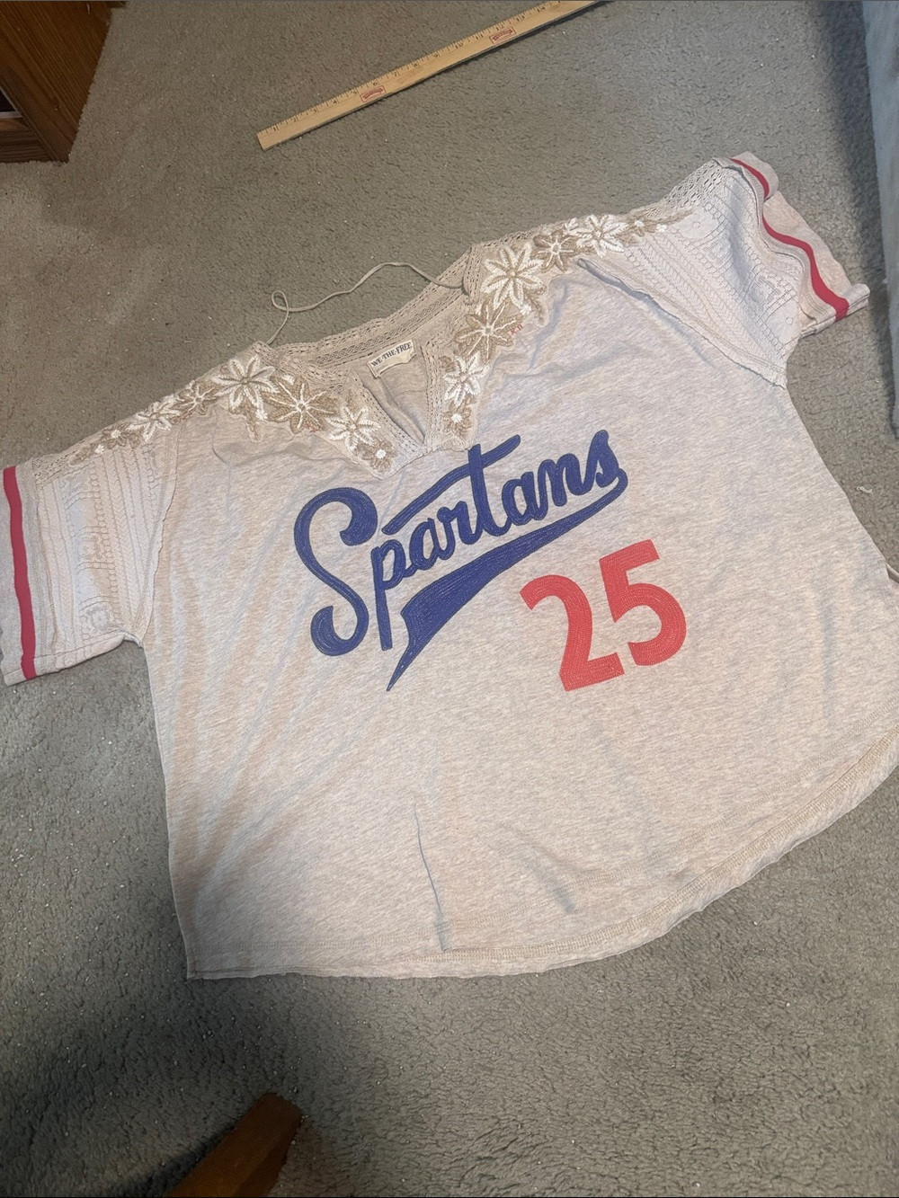 We the free \u201cSpartans 25\u201dGraphic Lace-Trim Tee Sz L | Poshmark